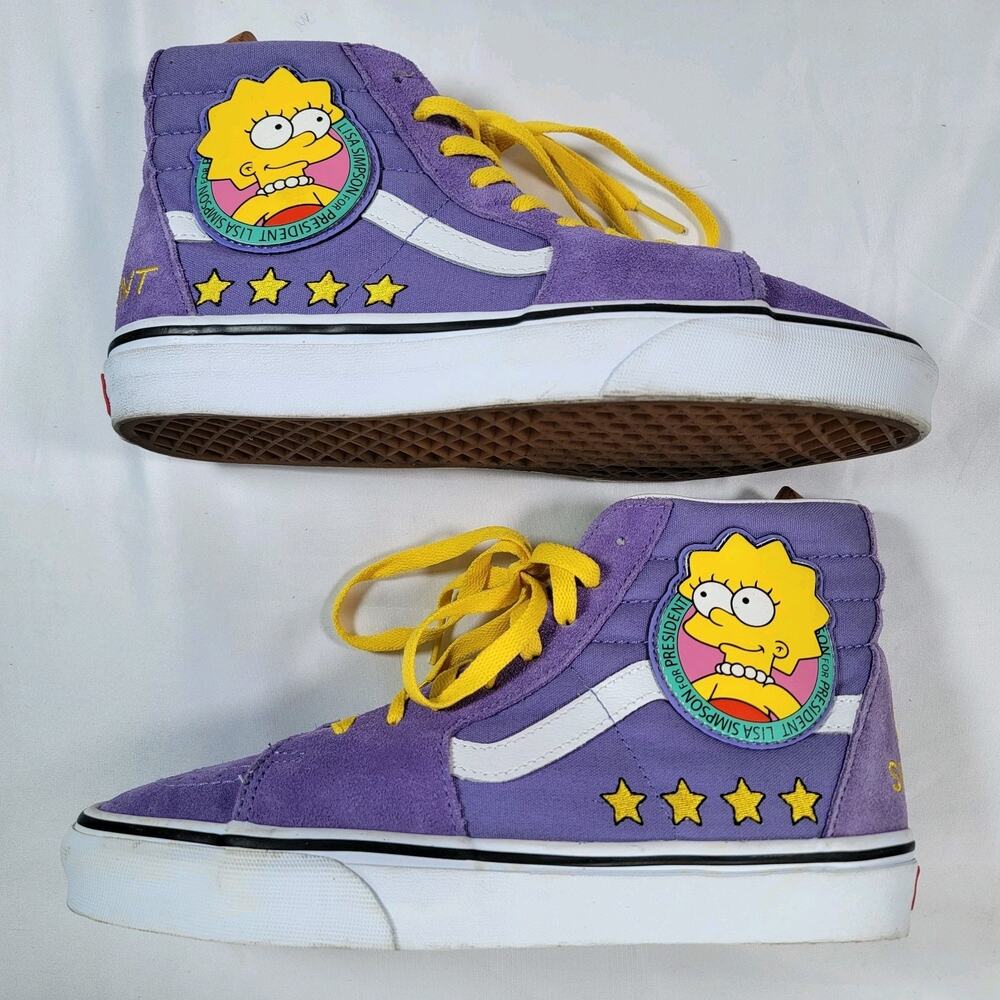 Vans Sk8-Hi Lisa Simpson For President Purple & Yellow Women 9/ Men 7.5 Sneakers - Picture 7 of 14